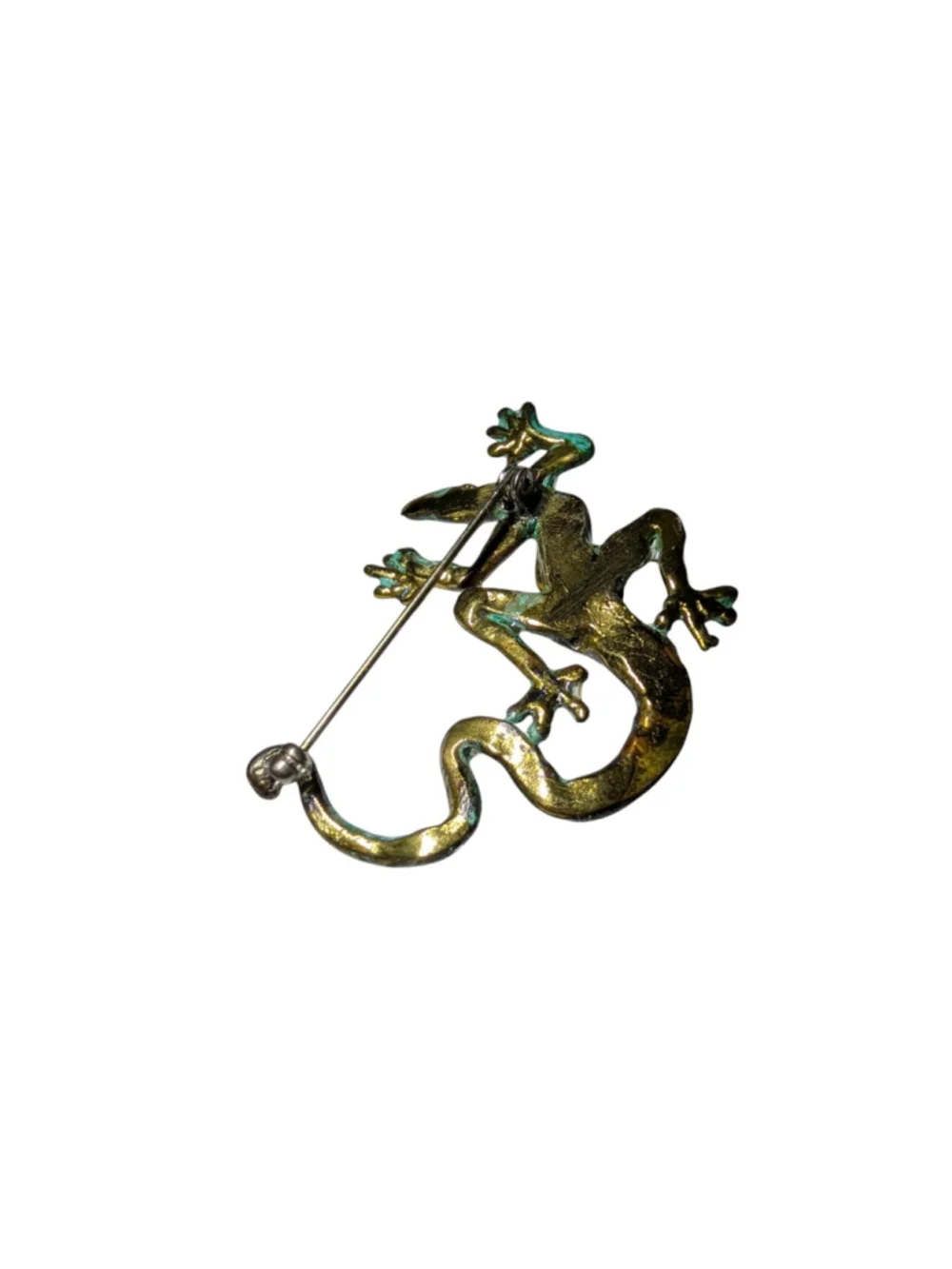 SIGNED Richard Kaish Lizard Gecko Reptile Bronze Patina Colored Brooch Pin 2